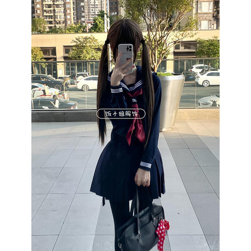 原创早秋JK制服正统三本基础长袖水手服日系百褶裙学院风套装女