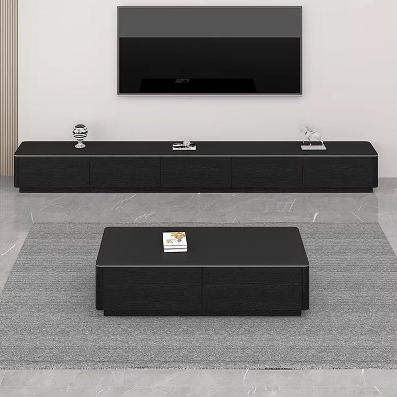 岩板电视柜茶几组合客厅家用新款小户型落地实木黑色极简电视机柜