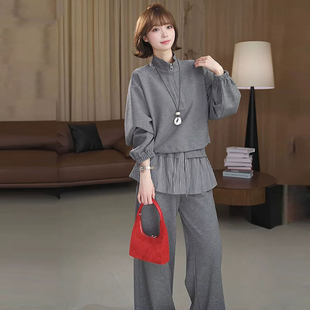 套装 韩系立领半拉链卫衣屁帘阔腿裤 休闲销售穿搭整套 新款 2026春季