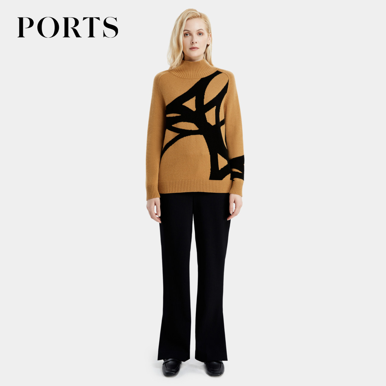 PORTS宝姿女装裤子秋季黑色羊毛开衩直筒裤女LD9P047NWF084