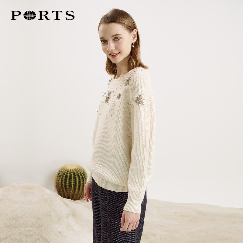 PORTS宝姿2023新品女装温柔雪花元素装饰针织上衣SL9K409LKF058