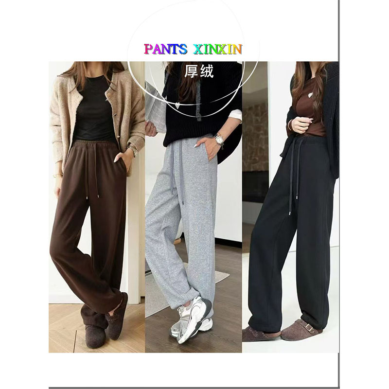 2025年冬季修身显瘦通勤百搭高弹力休闲厚绒直筒束脚长裤女247313