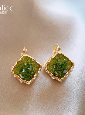 2026新款爆款绿色水晶耳环轻奢高级感耳饰适合夏天的耳钉气质耳扣