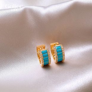 金色锆石圈圈耳环女轻奢高级感耳钉2026巨好看时尚耳饰方圆脸耳圈