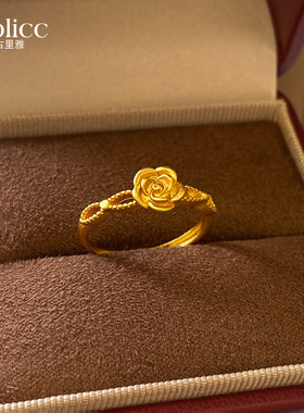 古法沙金花朵开口戒指小众精致