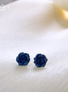 925纯银针紫色玫瑰花朵耳钉女小众设计感耳环睡觉免摘除耳饰通勤
