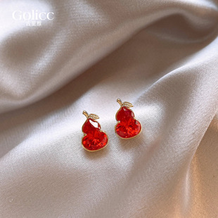 红色锆石葫芦耳钉女轻奢高级感气质大气耳饰巨好看的耳环睡觉免摘