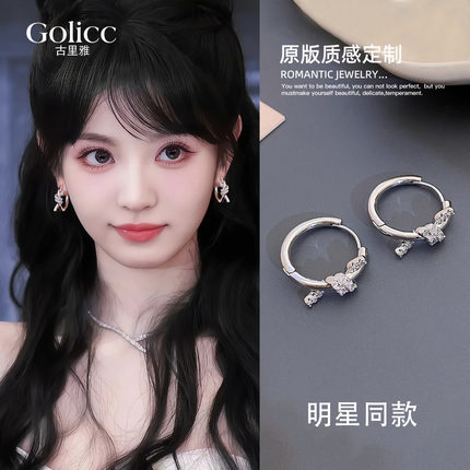 田曦薇同款银色绳结圈圈耳环女高级感耳钉方圆脸耳圈独特漂亮耳饰