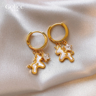 金色小马星星耳扣耳环女马年耳钉独特漂亮耳饰轻奢高级感气质大气