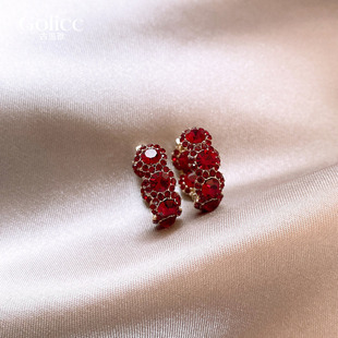 本命年红色镶钻耳环女2025新款 高级感轻奢秋冬耳钉巨好看耳饰 爆款
