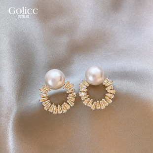 古里雅锆石珍珠耳钉女2026新款爆款轻奢高级感耳饰视觉系精致耳环