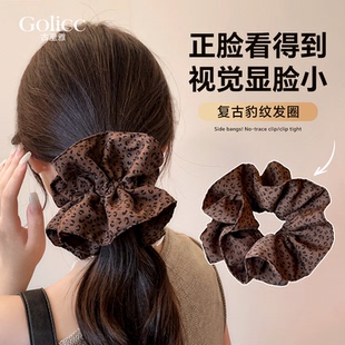 咖色复古豹纹褶皱双层大肠发圈女款 发饰 高级感巨好看头饰洋气时尚