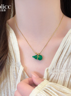 新中式绿色玉石葫芦吊坠项链