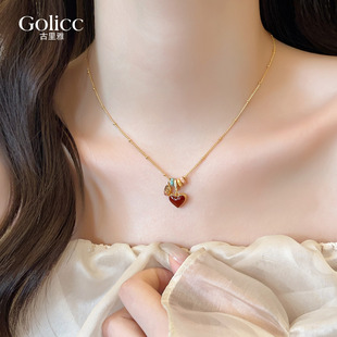 金色双面爱心串珠吊坠项链女款2026新款长款毛衣链高级感轻奢小众