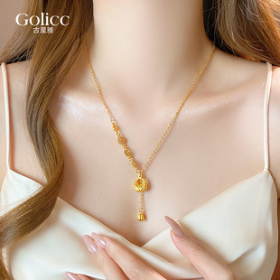 古法沙金平安喜乐福袋吊坠小流苏项链女轻奢小众锁骨链夏天配饰品