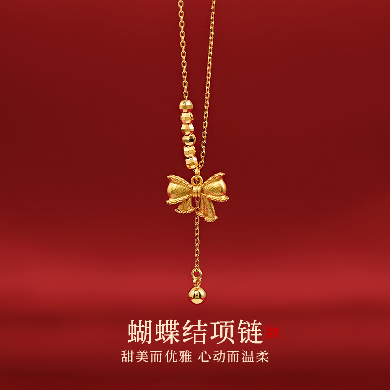 金色蝴蝶结项链高级感轻奢小众
