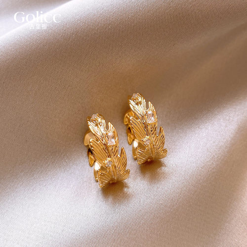 金色锆石树叶耳扣耳圈高级感耳饰