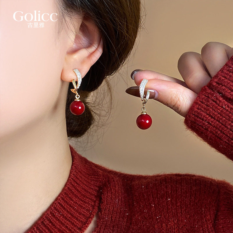 红色微镶珍珠耳环女2026新款爆款高级感耳饰品适合冬天的耳钉气质,饰品/流行首饰/时尚饰品新,耳环,淘宝优惠券,粉丝福利购,淘宝优惠卷