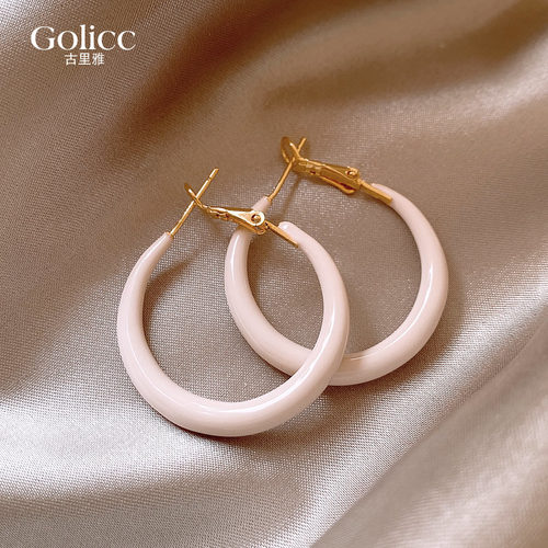 新款白色滴釉圈圈大耳环夸张耳饰