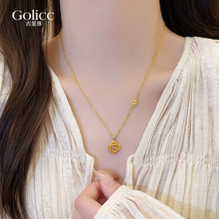 古法沙金拉丝花朵锆石项链女款2026新款毛衣链高级感轻奢小众颈链