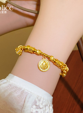 沙金微镶圆牌串珠手串轻奢小众