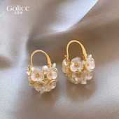 金色珍珠花朵耳钉女轻奢高级感独特小众耳环微镶花篮耳饰2026新款