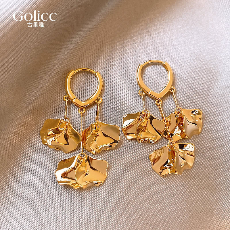 金色流苏花瓣耳钉绝美独特夸张