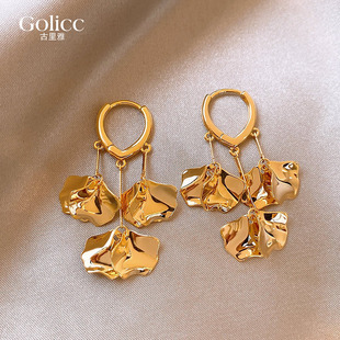 金色流苏片片耳环女轻奢高级感气质大气耳钉花瓣耳坠2026新款耳饰