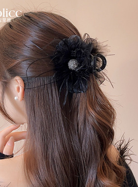 高级感轻奢风水钻羽毛抓夹女2025新款爆款发夹后脑勺鲨鱼夹发饰品