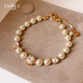 珍珠拼接方形锆石手串手链女款 轻奢小众精致高级感手饰本命年礼物