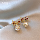 珐琅棋盘格蝴蝶结锆石耳环秋冬女2025新款 高级感耳钉气质耳饰 爆款