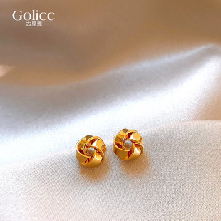 小巧金色缠绕同心结耳钉女925纯银针耳环气质耳饰2025年新款爆款