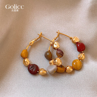 金色串珠圈圈耳环女2026年新款秋冬耳圈高级感轻奢耳饰巨好看耳钉