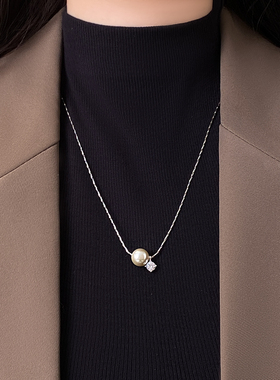 银色单颗珍珠锆石串珠毛衣项链