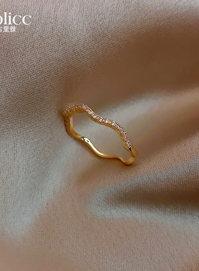 波浪素圈戒指女日式轻奢小众设计高级感夸张食指指环ins潮冷淡风