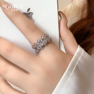 满钻锆石旺财戒指女2026新款 指环设计小众精致食指开口手饰品 爆款