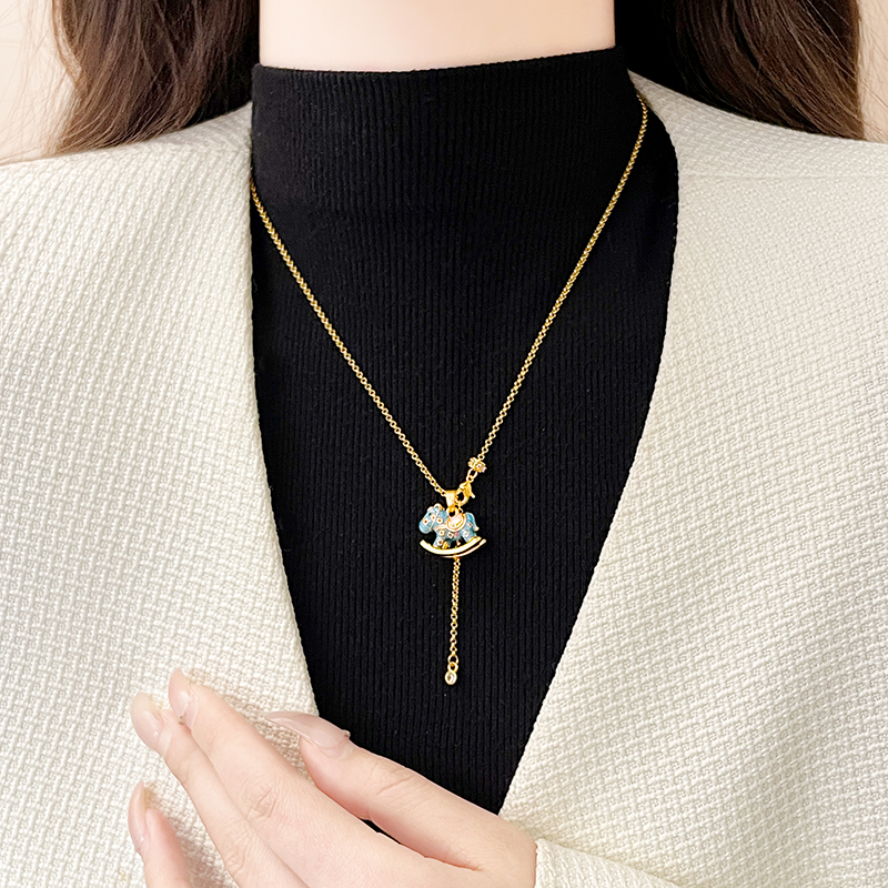 蓝色小马吊坠项链毛衣链大气高档