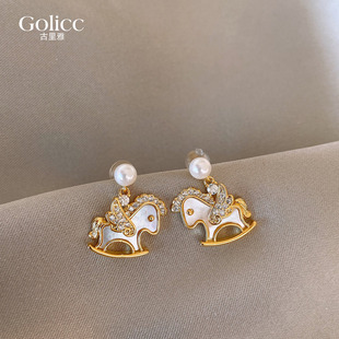 微镶木马珍珠耳坠耳钉女独特漂亮耳饰小众设计感耳环2026新款爆款