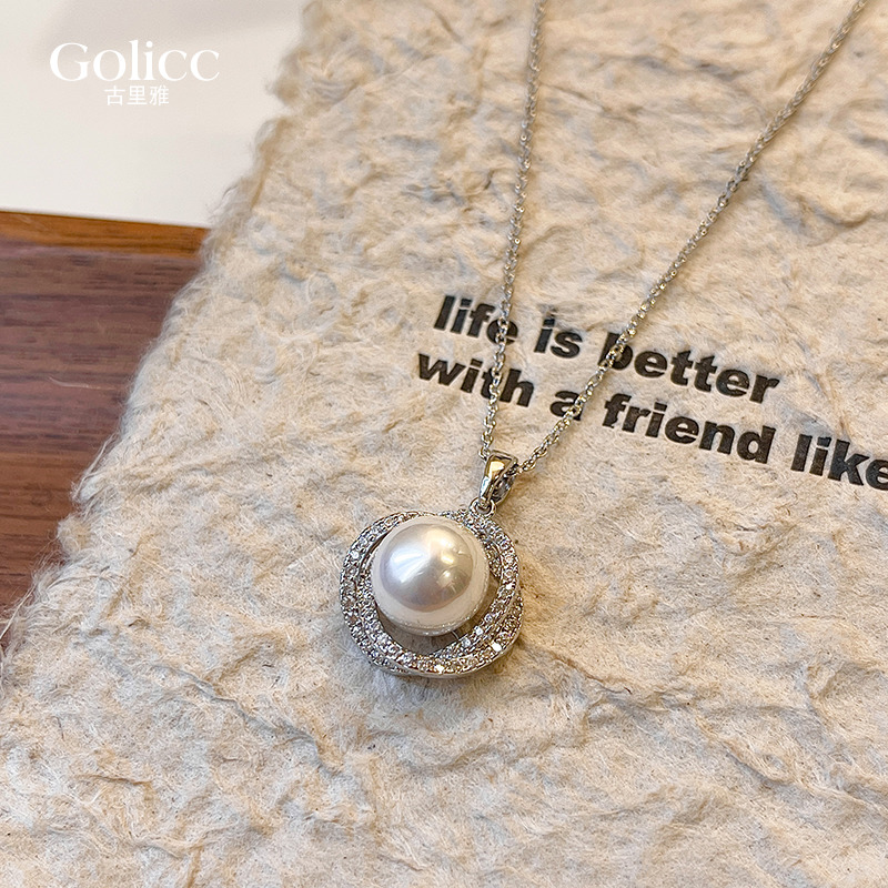 镶钻珍珠项链精致毛衣链吊坠