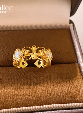 沙金鸢尾花镂空开口戒指高级感