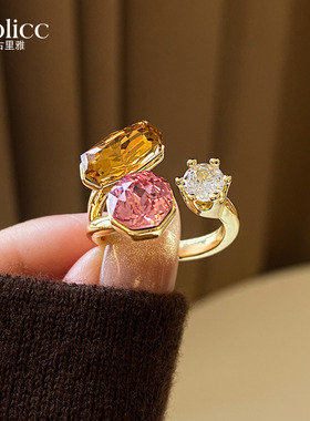 金色锆石开口戒指轻奢高级感指环