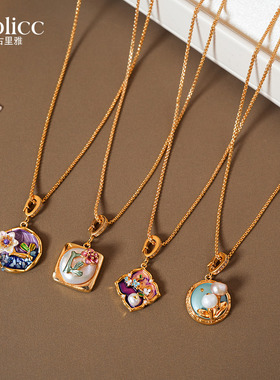 法式莫奈花园油画风珍珠吊坠项链