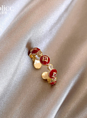 红色钱币锆石戒指轻奢高级感小众