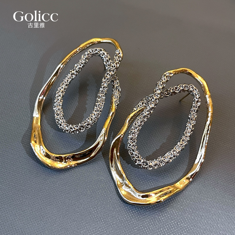 不规则椭圆微镶耳圈夸张耳环耳钉