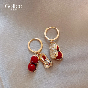 好事花生红色珍珠耳环女高级感新年耳扣耳钉独特耳饰2025新款耳坠