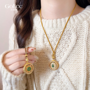 新中式古法沙金双面八宝罗盘项链女2026新款高级感轻奢小众毛衣链