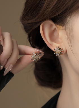 绿色锆石烟花耳环女轻奢高级感气质耳饰小众秋冬耳钉2026新款爆款