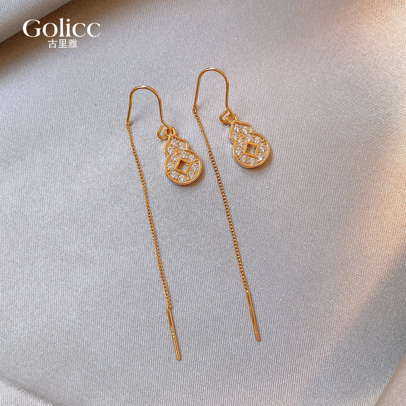 金色满钻葫芦流苏耳钩耳环高级感