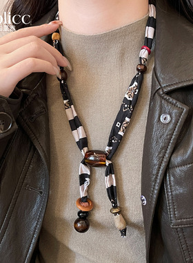 腰花果丝巾抽拉调节项链高级感