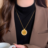 金色微镶八宝罗盘吊坠项链女2025新款 高级感轻奢小众长毛衣链配饰